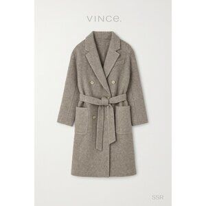 Vince Wool Blend Double Breasted Coat sz L Gray Belted Longline Style V631991234